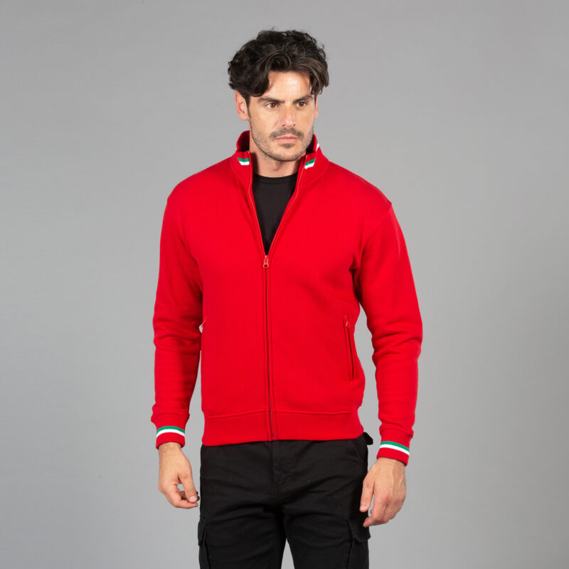 VENEZIA MAN new RED Felpa cotone/polyestere con tricolore, zip lunga - immagine 2