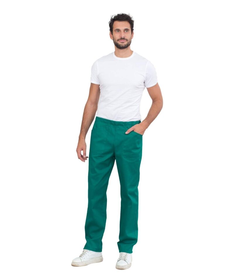 PANTALONI MILANO 100% cot. drill sanfor  190 gr/mq Tg. 38-64 Colori Disp. Verde 6000 / Azzurro 5027 - immagine 3