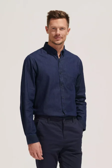 02100 - Camicia uomo m/l - tessuto Denim 5 once 100% cotone Tg.S-3XL