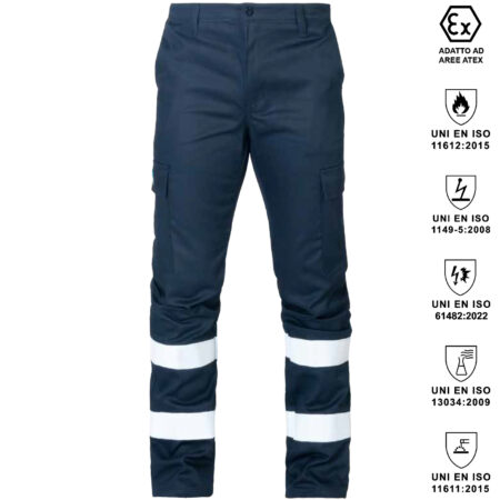 Pantaloni pentavalenti con bande rifrangenti 75% cotone 24% poliestere 1% fibra dissipativa 270 gr. GIGLIO