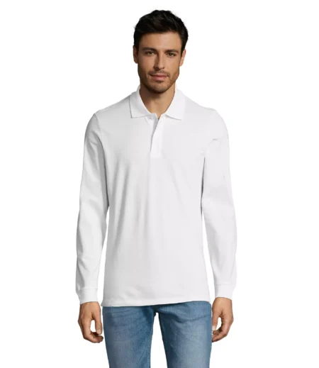 02087 - Polo bianca 180 uomo m/l - cotone piquè pettinato - 2 bottoni in tinta Tg.S-4XL
