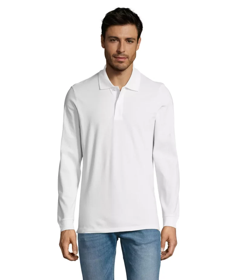 02087 - Polo bianca 180 uomo m/l - cotone piquè pettinato - 2 bottoni in tinta Tg.S-4XL