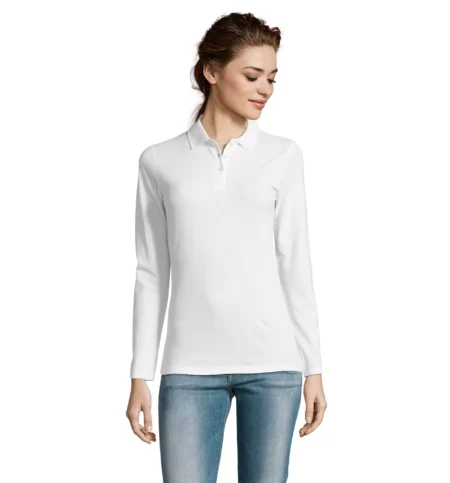 02083 - Polo bianca 180 donna m/l - cotone piquè pettinato - 3 bottoni in tinta Tg.S-3XL