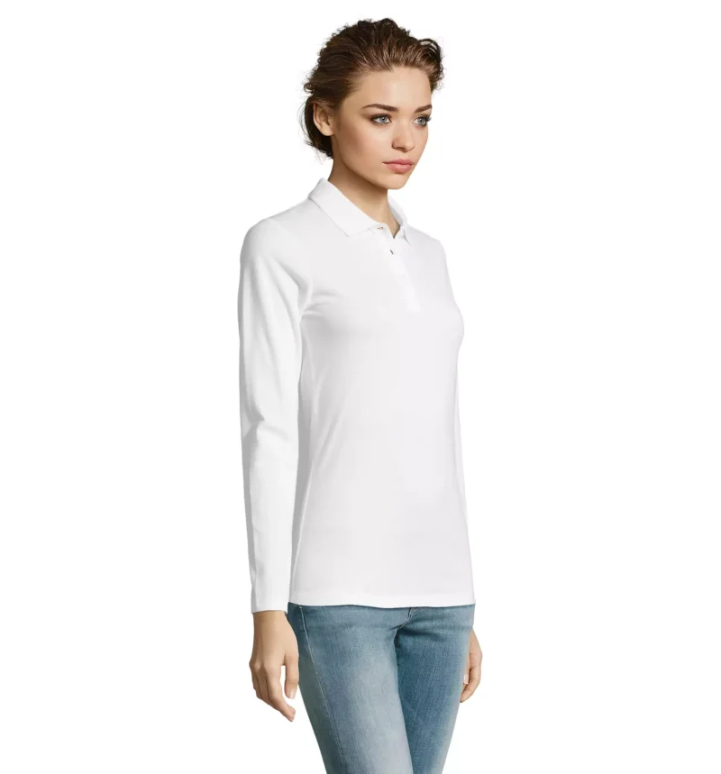 02083 - Polo bianca 180 donna m/l - cotone piquè pettinato - 3 bottoni in tinta Tg.S-3XL - immagine 3