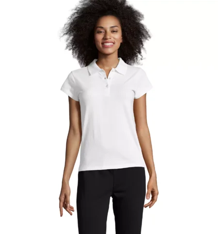 11376 - Polo bianca 170 donna m/c cotone jersey - 4 bottoni tinta Tg.S-XXL